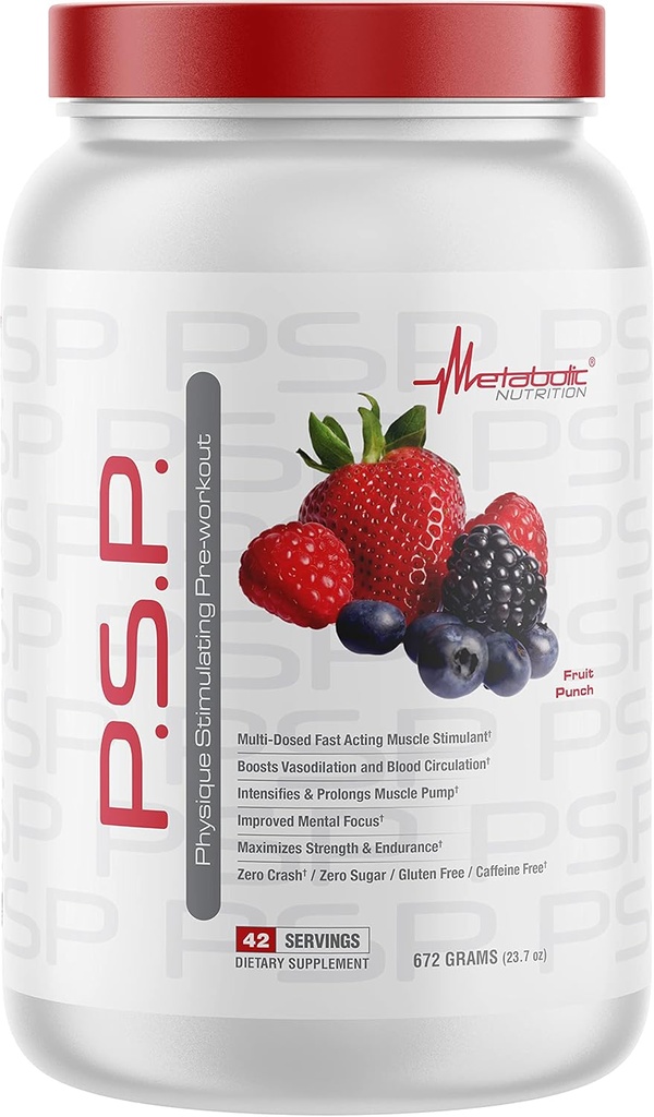 Nutrición metabólica P.S.P. Physique PreWorkout 672g Zero Sugar Caffeine Free (Fruit Punch)
