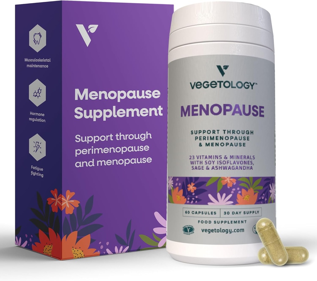 Suplementos de la menopausia vegana (60 cápsulas) — Vitaminas de la menopausia y de la menopausia — Suplementos de la mujer — Suplementos de la perimenopausa para la mujer — Suplementos de alimentos — Apoyo a la menopausia