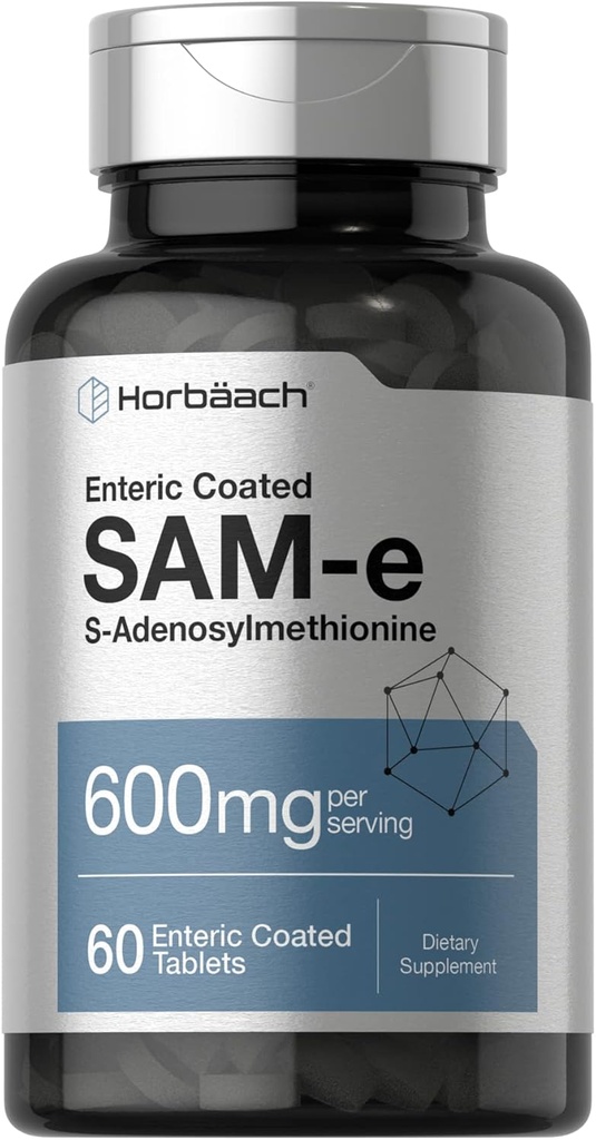 Horbäach SAM-e Suplemento 600mg tención 60 Tablets Vegetarian ← S-Adenosyl Methionine ← Non-GMO &amp; Gluten Free