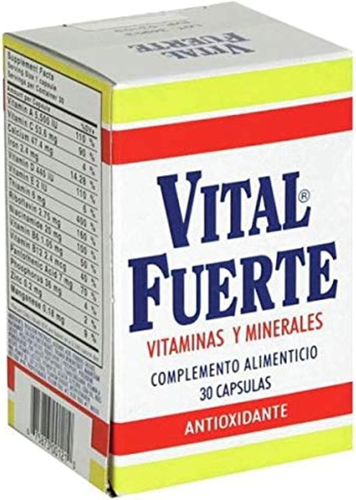 Suplemento de combustible vital, vitaminas y minerales, 30 cápsulas, botella.