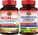 Suplemento Complejo de Magnesio de Vitalitown 500mg &amp; 65mg Suplemento de Hierro para Mujeres Hombres, para el sueño, músculo, construcción de sangre &amp; mejora de energía