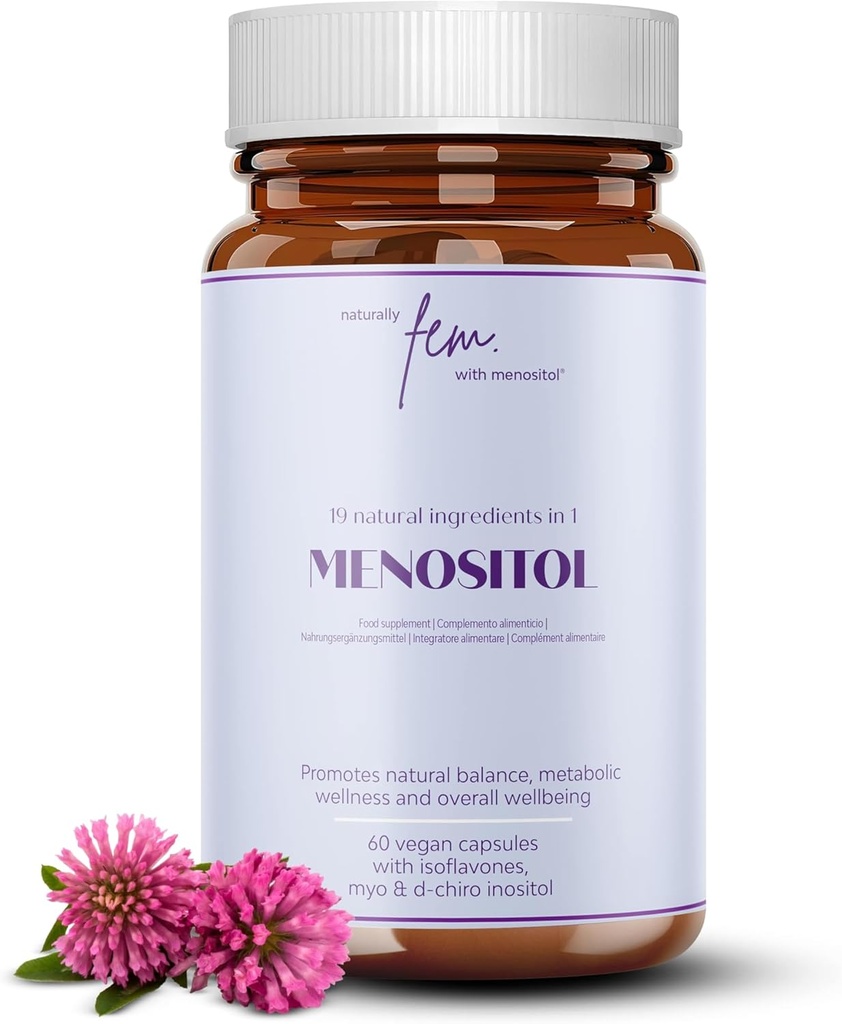 Inositol FEM Menopause 19-in-1 ← Perimenopause &amp; Menopause Suplementos con Myo-Inositol, D-chiro e Isoflavones ← Mantener la salud metabólica " Control your Silhouette  durable Natural, Hormone " Soy Free