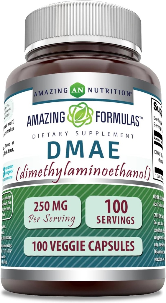 Amazing Formulas DMAE Supplement | 250 Mg | Veggie Capsules | Non-GMO | Gluten-Free | Made in USA (1 Pack, 100 Count)