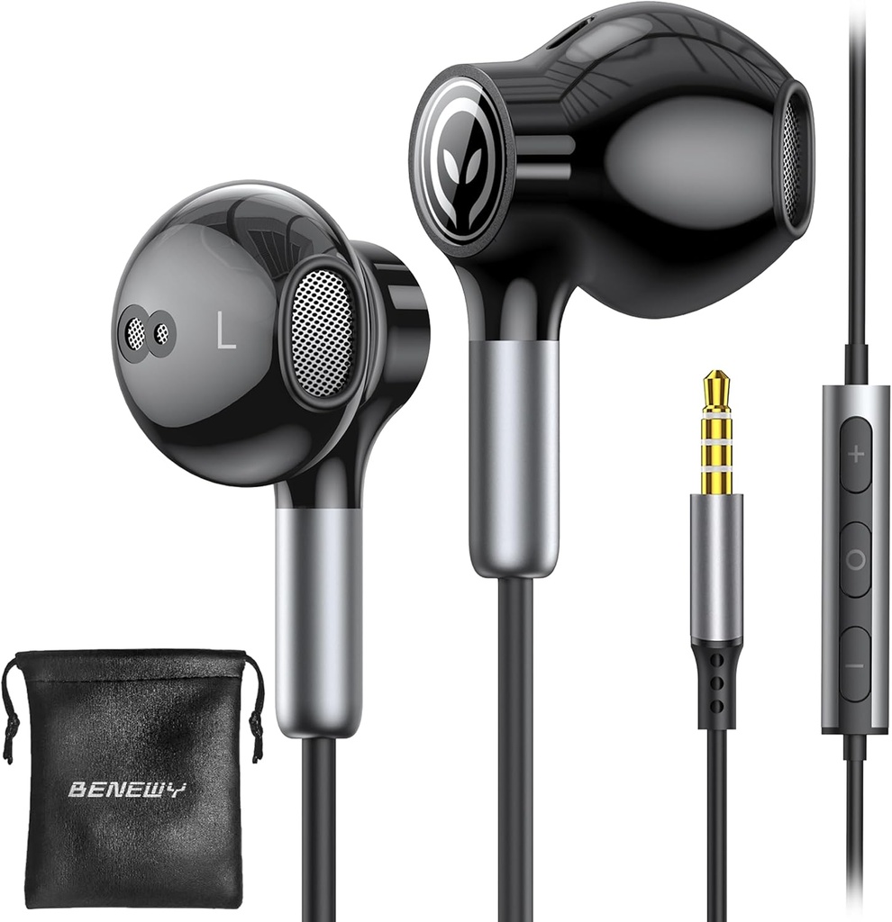 BENEWY Wired Earbuds with Microphone, Wired Earphones in-Ear Headphones, Control de volumen, Powerful Bass y Clear Audio, 3.5mm Jack Earbuds para iPhone, iPad, Laptop, Computer, MP3