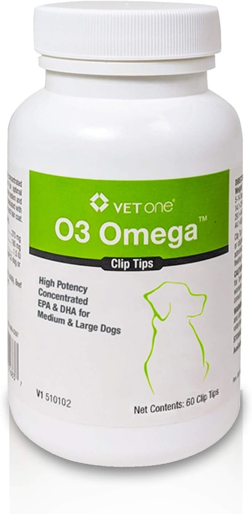 VetOne: O3 OmegaTM Consejos de Clip Suplemento nutricional con ácidos grasos Omega 3 - Perros medianos y grandes (60 Botella de Conteo)