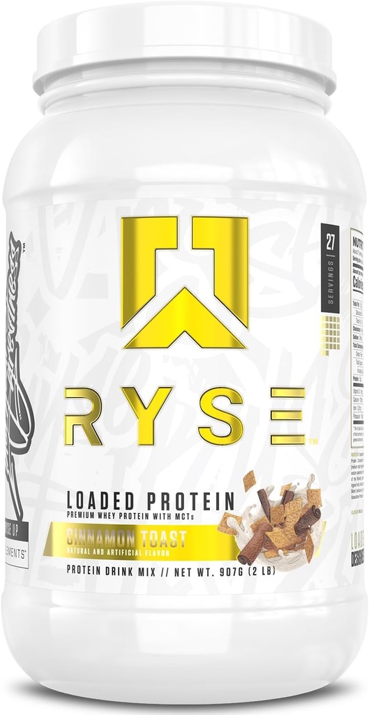 Polvo de proteína cargada RYSE - Cinnamon Toast - 25g Whey Protein Isolate " Concentrate with Prebiotic Fiber " MCTs - Low Carb, Low Sugar, Digestive-Friendly - 27 Servings / 2 lb Tub