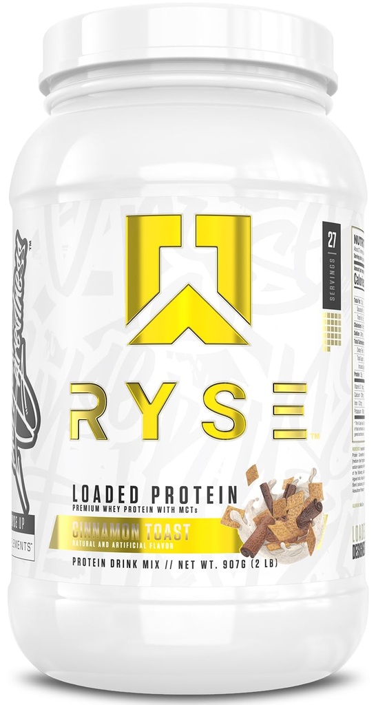RYSE Loaded Protein Powder - Cinnamon Toast - 25g Whey Protein Isolate & Concentrate with Prebiotic Fiber & MCTs - Low Carb, Low Sugar, Digestive-Friendly - 27 Servings / 2 lb Tub