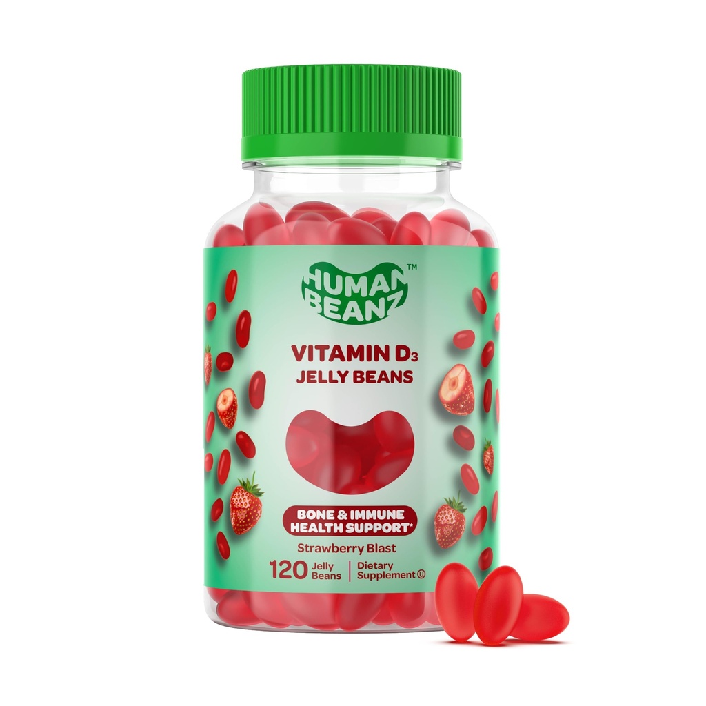 Vitamina D3 Jelly Bean Gummies for Adults, Immunity Support, 2000 UI Vitamina D, Suplementos Vegetarianos Nutricionales, 120 Strawberry Blast Jelly Beans, Kosher