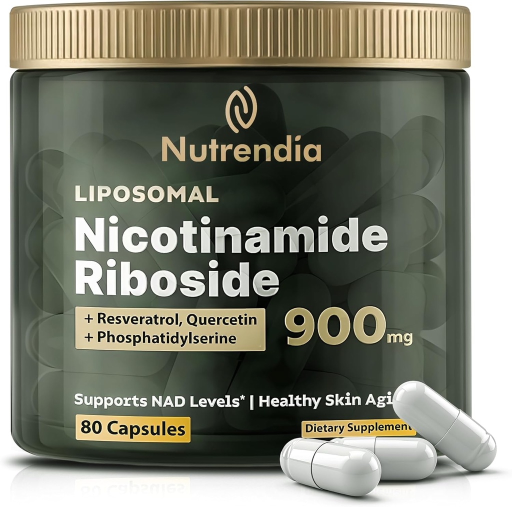 NAD+ Liposomal Nicotinamide Riboside with Resveratrol " Quercetin NAD+ – Suplemento Premium para Anti-Aging, Enhanced Energy, Improved Focus, Cellular Support – 80 High-Purity Capsules-900mg