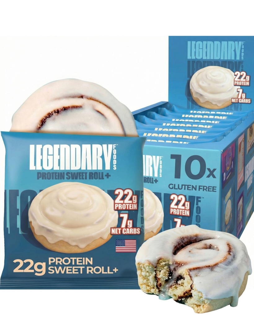 Legendary Foods Cinnamon Roll 22g Protein Bars – Gluten-Free, Low Carb Meal Option – Sweet Zero Sugar Snack, Keto-Friendly – 10-Pack High Protein Pre- or Post-Workout Nutrition Bars