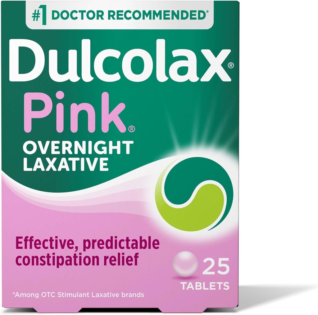 Dulcolax Pink Stimulant Laxative Tablets, Overnight Laxative, Predictable ' Effective Constipation Relief, Relieves Straining & Bloating, Bisacodyl 5 mg, 25 Conde