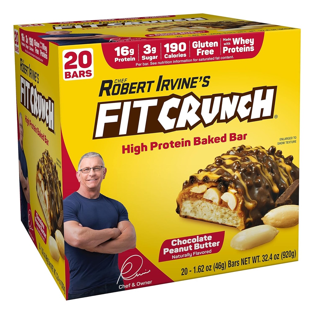 FITCRUNCH Protein Bares, Snack Size Value Pack, Gluten Free, Hecho con Whey Proteins (20 Snack Size Bares, Peanut Butter)