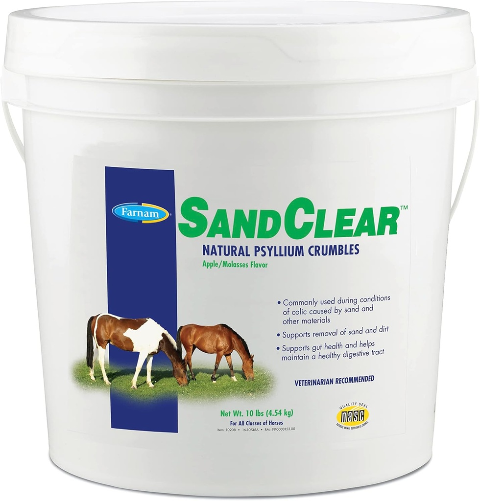 Farnam SandClear Psyllium Crumbles Suplemento para Caballos, Ayuda a eliminar la arena de Colon &amp; Apoya Digestive Health, Apple/Molasses Flavor, 10 libras.