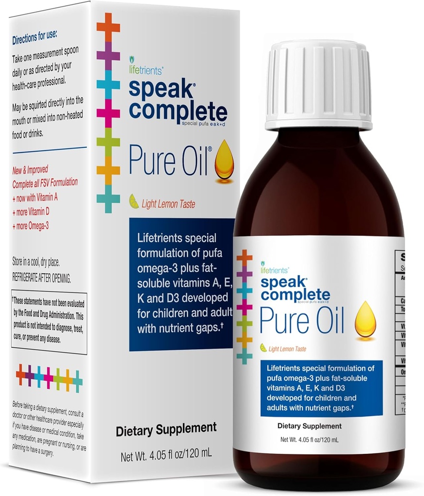 Lifetrients – Talk+D Pure Oil – Natural Lemon – 4.05 oz – Pediatra Formulado para apoyar a los niños con requisitos nutricionales especiales – Mejorado con Omega-3, Vitamina A, D, E & K