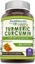 Puro Naturales Curcumina Turmérica con Bioperina 2250 mg Por Servir Suplemento Silencio Veggie Capsules ← No-GMO Silencio Gluten Libre Silencio Made in USA (1 Pack, 90 Cuenta)