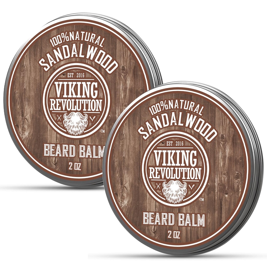 Vikingo Revolución Sandalwood Beard Balm - Beard Butter with Argan Oil, Beard Softener for Men with Jojoba Oil - Beard Moisturizer for Men with Beeswax - Beard Wax for Men (2oz, 2 Pack)