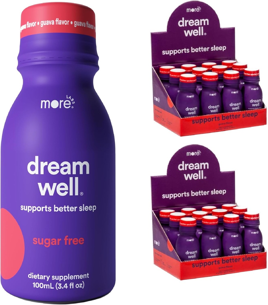 Más laboratorios Dream Well, 5MG Melatonin Holistic Sleep Drink Solution, Non-Habit Forming with 5HTP, Lemon Balm, Jujube Seed, Glycine (Pack of 24)