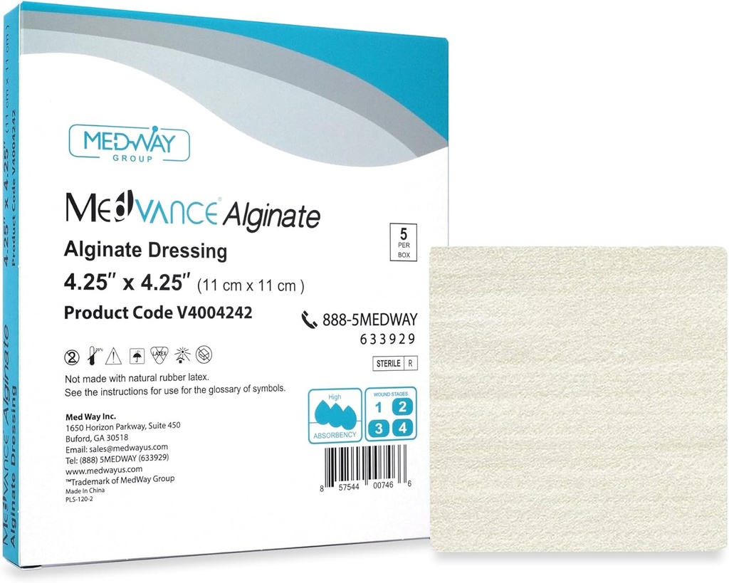 MedVance TM Alginate – Calcium Alginate Dressing 4.25"x4.25" Box of 5 dressings