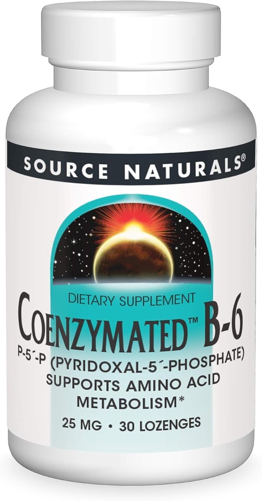 Fuente Naturales Coenzimated B-6 25mg P-5 Pyridoxal-5 Phosphate Fast-Acting, Quick Dissolve Sublingual Vitamin Supports Amino Acid Metabolism - 30 Lozenges