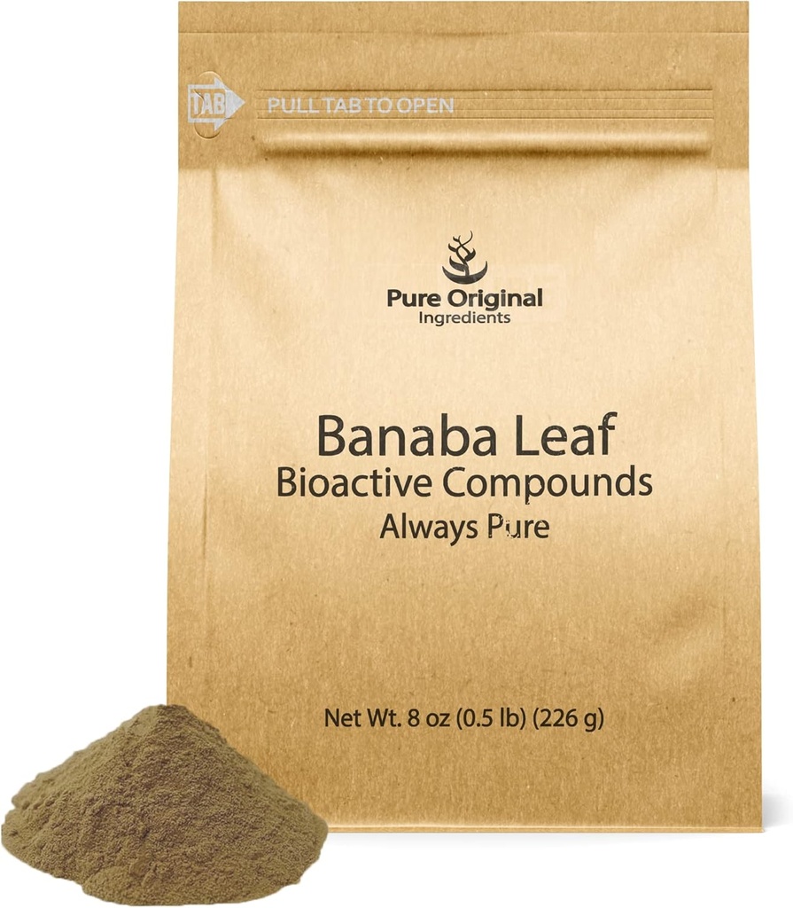 PURE ORIGINAL INGREDIENTES Banaba Leaf Powder (8 oz) Siempre Puro, No Fillers o Aditivos, No GMO