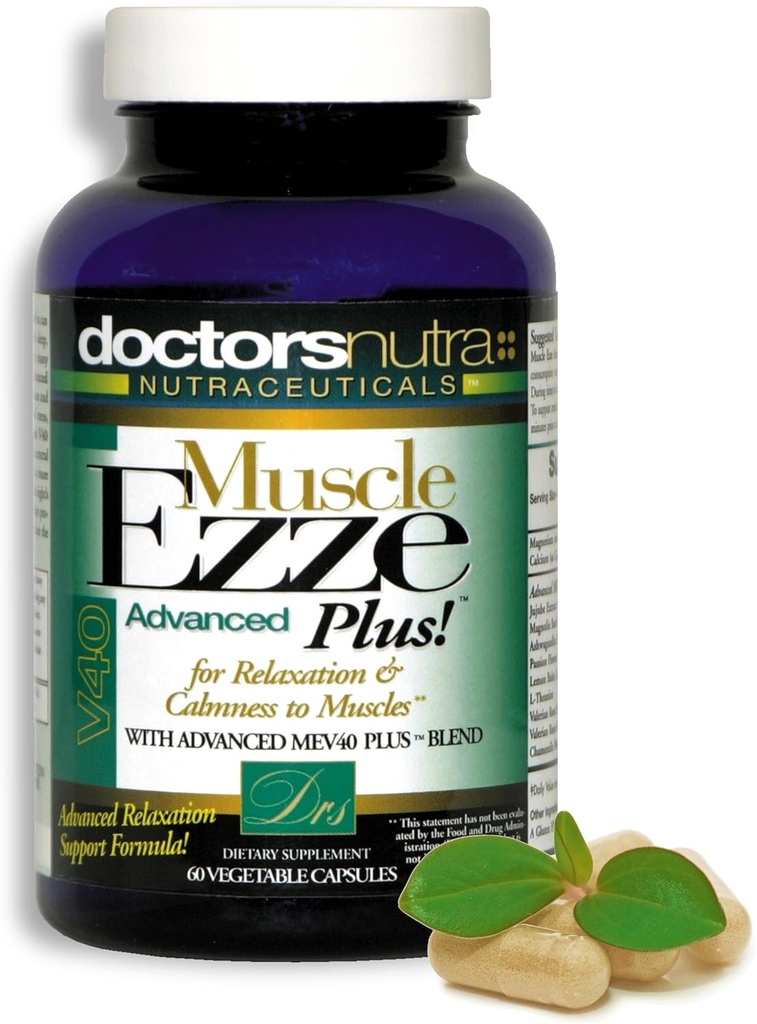 Natural Relaxant Muscle Ezze Plus Advanced Day Time Night Time Capsules Maximum Strength - Valerian, Passion Flower, Magnesium - Supplement - 60 Count