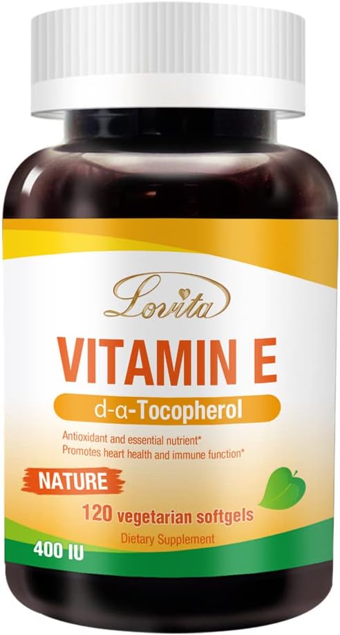 Lovita Vitamina E 400 U Softgels, Vitamina Natural E 268 mg (como D Alpha Tocopherol), Vitamina Vegan E para la piel sana, cabello, uñas &amp; soporte del sistema inmunológico, 120 Softgels vegetarianos