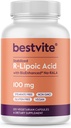 BESTVITE R-Lipoic Acid 100mg Estabilizado con Bio-Enhanced® Na-RLA (120 cápsulas vegetarianas) No Stearates - Sin agentes de flujo - Vegan - No Gluten Free