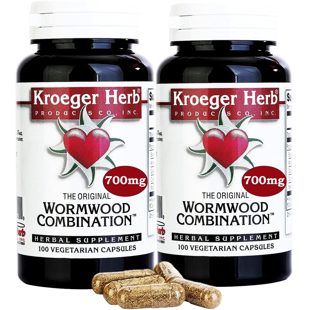Kroeger Herb Wormwood Combination Vegetarian Capsules, 100 Cuenta - Pack de 2