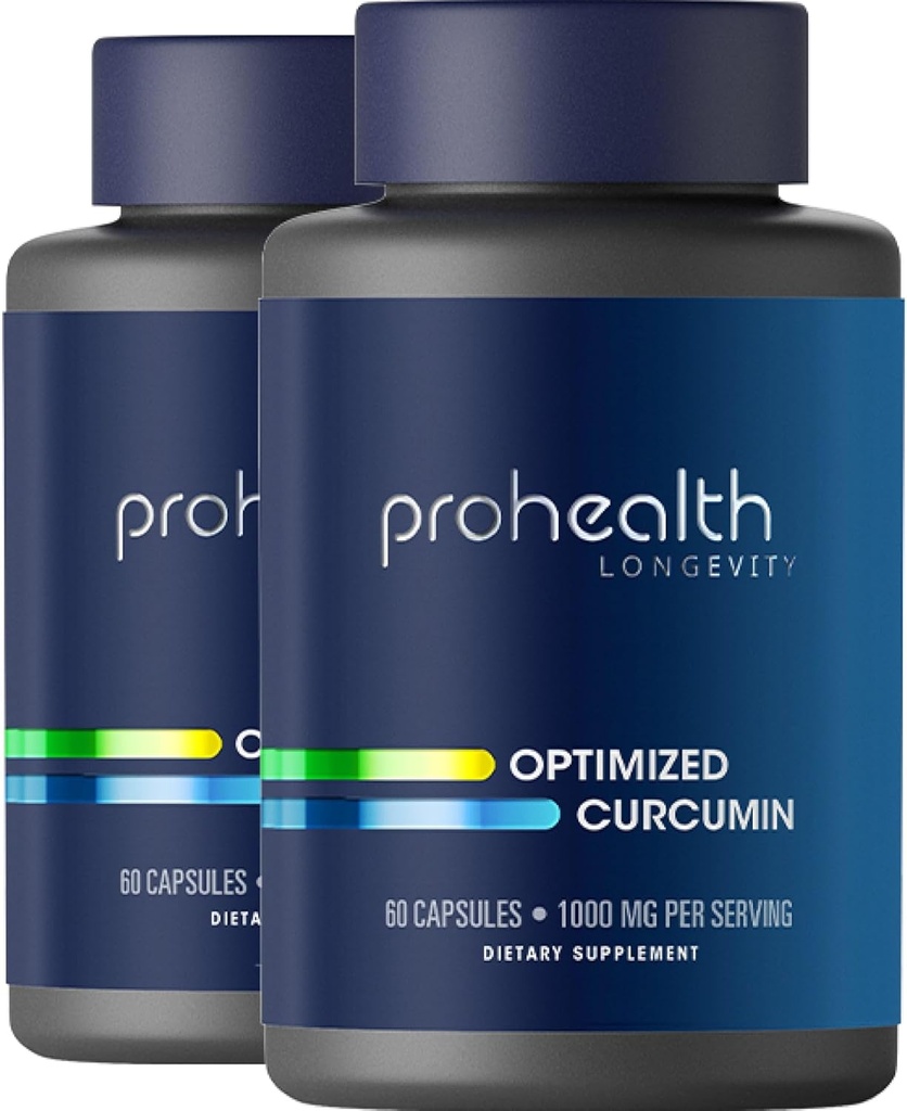 ProHealth Turmeric Curcumin Suplemento: 285 Times More Bioavailable- Desarrollado por Neurocientists. 1000 mg Concentrado Longvida Curcumin Extract Por Serving (60 X 500mg Capsules/Bottle) 2 Pack