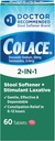 Colace 2-In-1 Stool Softener Plus Estimulante Laxante para el alivio eficaz del estreñimiento suave, Docusate Sodium Plus Sennosides, 60 Conde