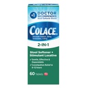 Colace 2-In-1 Stool Softener Plus Estimulante Laxante para el alivio eficaz del estreñimiento suave, Docusate Sodium Plus Sennosides, 60 Conde