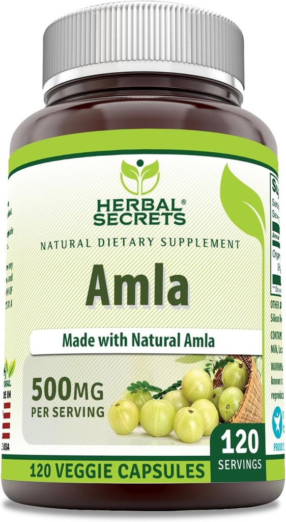 Herbal Secrets Amla Supplement TEN 500 Mg Por Serving Silencio 120 Veggie Capsules Silencio Hecho con Natural Amla Silencioso Suplemento No-GMO Silencio Gluten Libre Silencio Made in USA