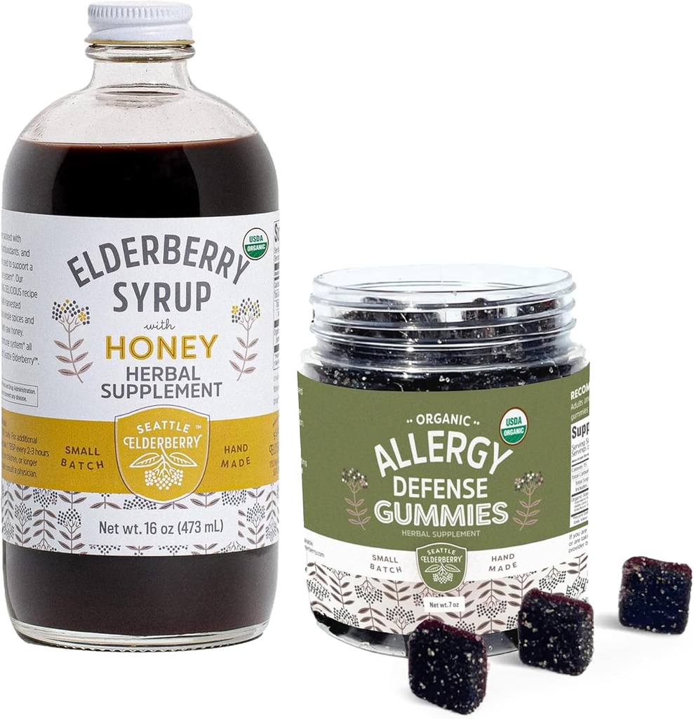 Herbal Suplemento Syrup &amp; Gummies Bundle – Una botella de jarabe de avena 16oz con miel &amp; 7oz Original Gummies de arándano Hecho de sólo ingredientes orgánicos en los EE.UU.