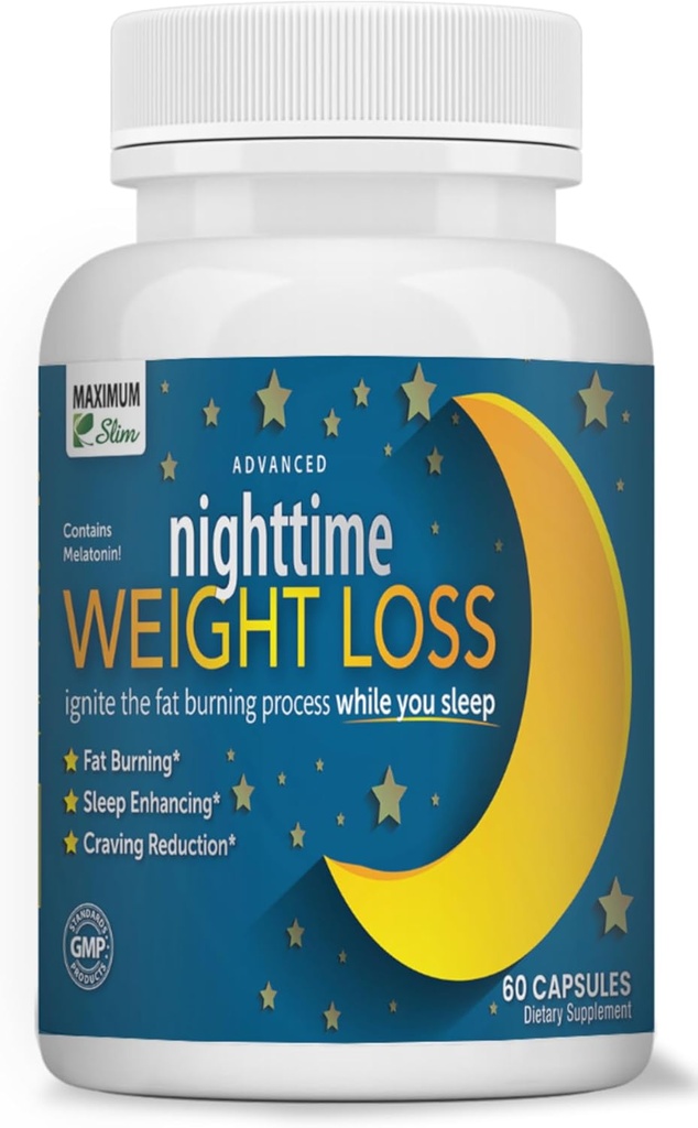 Maximum Slim Nighttime Weight Support – Gentle Fat Burning & Sleep Aid – African Mango, Resveratrol & Green Tea – Non-GMO, Vegan, 60 cápsulas