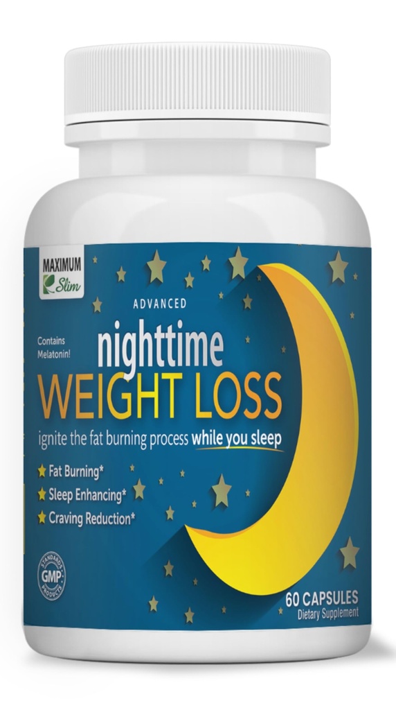 Maximum Slim Nighttime Weight Support – Gentle Fat Burning & Sleep Aid – African Mango, Resveratrol & Green Tea – Non-GMO, Vegan, 60 cápsulas