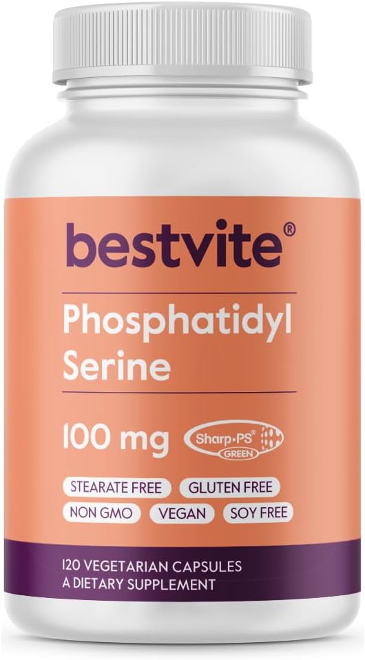 BestVITE Phosphatidylserine 100mg por cápsula (120 cápsulas vegetarianas) con Sharp-PS® Green - Patented and Clinically Tested - Stearate Free - Soy Free - Gluten Free - Vegan - Non GMO