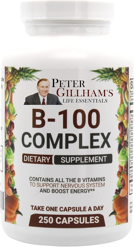 Complejo equilibrado de vitamina B 100 mg 250 cápsulas, energía y apoyo metabolismo. Contiene todas las vitaminas B Peter Gillham's Life Essentials,