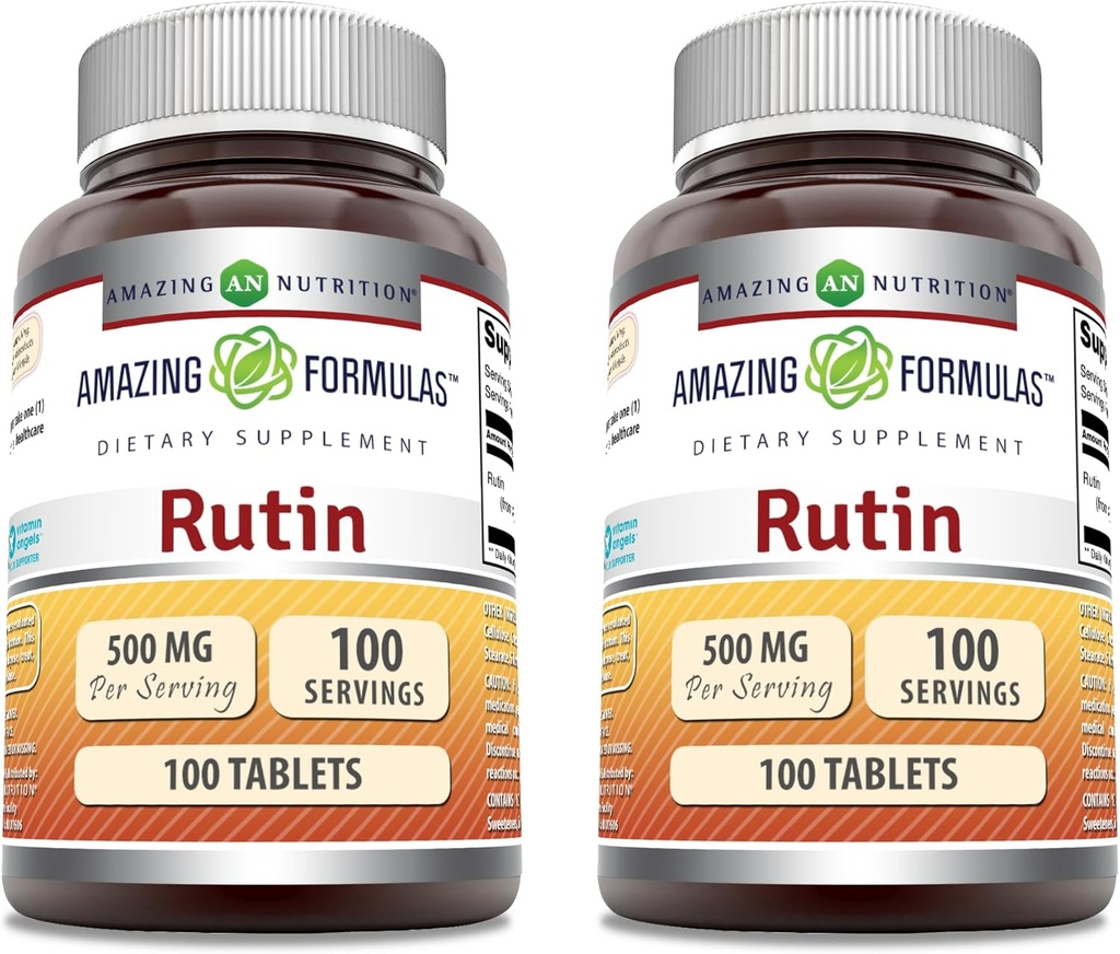 Fórmulas asombrosas Suplemento Rutin TEN 500 Mg ANTERIED Tablets ANTE NO-GMO TENIDO Gluten Free Silencio Made in USA (2 Pack TENIDO 100 Cuenta)