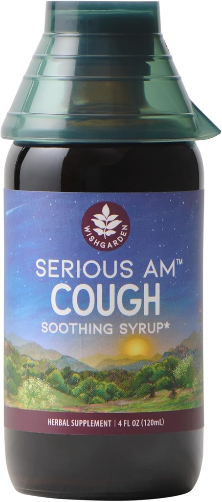 WishGarden Herbs Tos seria AM Soothing Syrup - Natural Herbal Daytime No-Drowsy Cough Suppressant for Adults with Elderberry Calms Cough Reflex, Normalizes Mucus Production, Opens Chest, 4oz