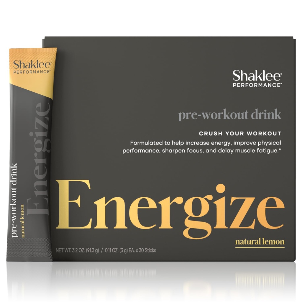 Shaklee - Performance Pre-Workout Energy Drink - Green Tea Extract Lemon Flavor - Energy Boost - Beta-Alanine & L-theanine - 100mg Caffeine, 800mg Beta-Alanine and 100mg L-theanine - 30 Servings