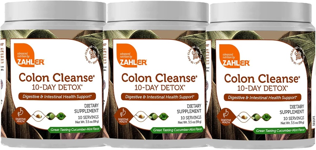Zahler Colon Cleanse 10-Day Detox Cleanse - Cucumber Mint Flavor - Herbal Digestive Wellness - Colon Cleanser " Detox for Bowel Movement, Body Detox, Digestion Aid for Women and Men - 3.5 oz (3 Pack)