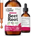 Wild &amp; Organic Beet Root Tincture - 8000 mg Fresh Beetroot Extract Equivalent - Liquid Beet Root Suplementos para Hombres &amp; Mujeres - 400 mg por Serving - Vegan, Alcohol &amp; Sin azúcar - 2 fl oz