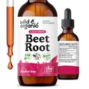 Wild &amp; Organic Beet Root Tincture - 8000 mg Fresh Beetroot Extract Equivalent - Liquid Beet Root Suplementos para Hombres &amp; Mujeres - 400 mg por Serving - Vegan, Alcohol &amp; Sin azúcar - 2 fl oz