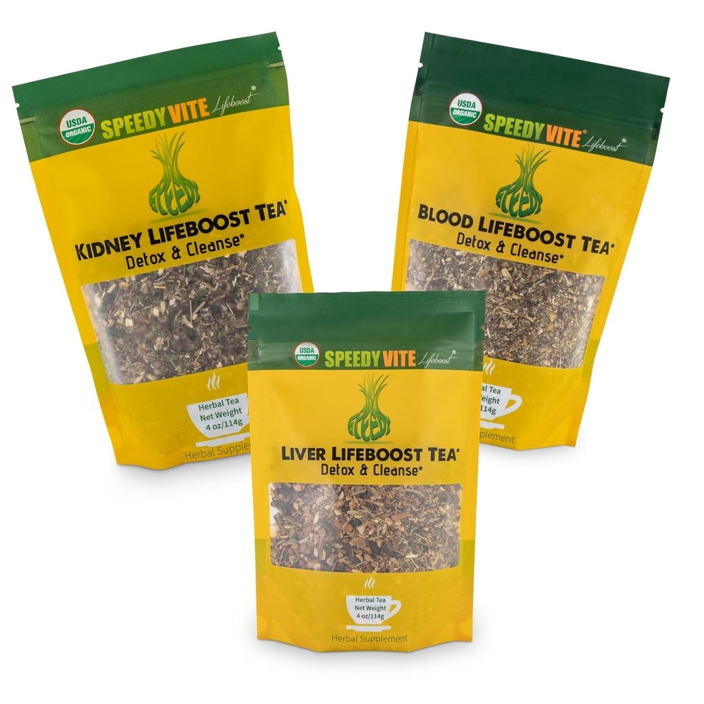 Speedyvite Tea Total Detox &amp; Cleanse Combo: Blood Cleanse Tea 4oz + Kidney Bladder Tea 4oz + Liver Detox Tea 4oz Suplemento Natural Herbal