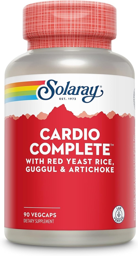 SOLARAY Cardio Completo con arroz de levadura roja, extractos de Guggul & Artichoke, Más vitaminas B y Más - Garantía de 60 días de laboratorio Verificado - 45 Servimientos, 90 VegCaps