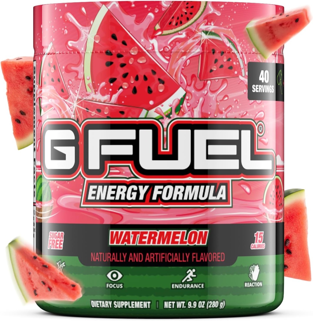 G combustible Watermelon Energy Drink Powder, Pre Workout Caffeine Mix for Gaming, Sugar Free Focus Amino, Vitamina + Antioxidantes, 9.9oz (Watermelon, 40 Servings)