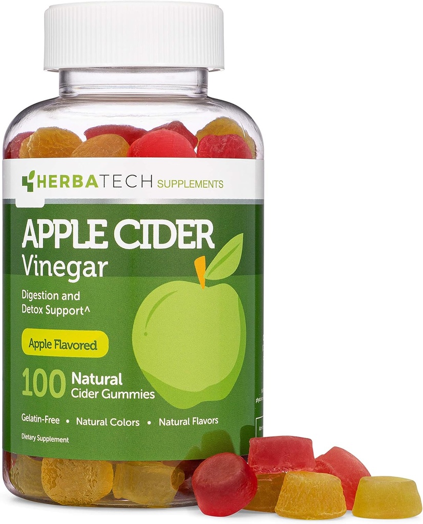 Manzana Vinagre Gummies (Keto Friendly) con Madre (100 Gummies, Botella Extra Grande) para la Digestión y Detox, mejorado con Ginger Dry Extract (Chewable, Made in The USA, Gluten Free)