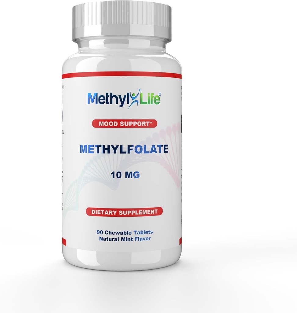 Methyl-Life Purest L-Methylfolate 10 mg Farmacéutica Grado Profesional Strength Active Folate - 3 Meths Supply. Chewables. No OGM. Gluten Free Methylfolate Test