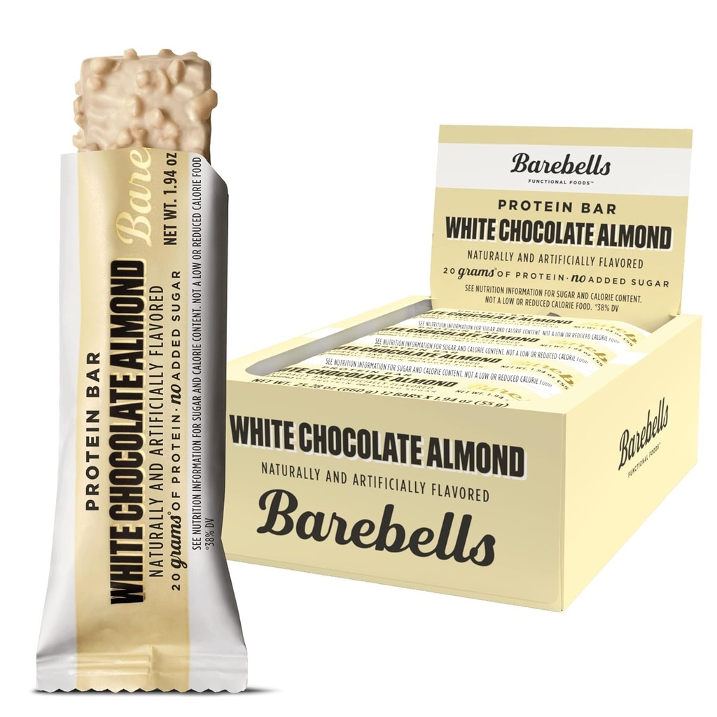 Barebells Protein Bars White Chocolate Almendro - 12 Conde, 20g High Protein Treats - Chocolate Nutrition Bar con 1g Total Azúcares - On-The-Go Breakfast o Post-Workout Snack