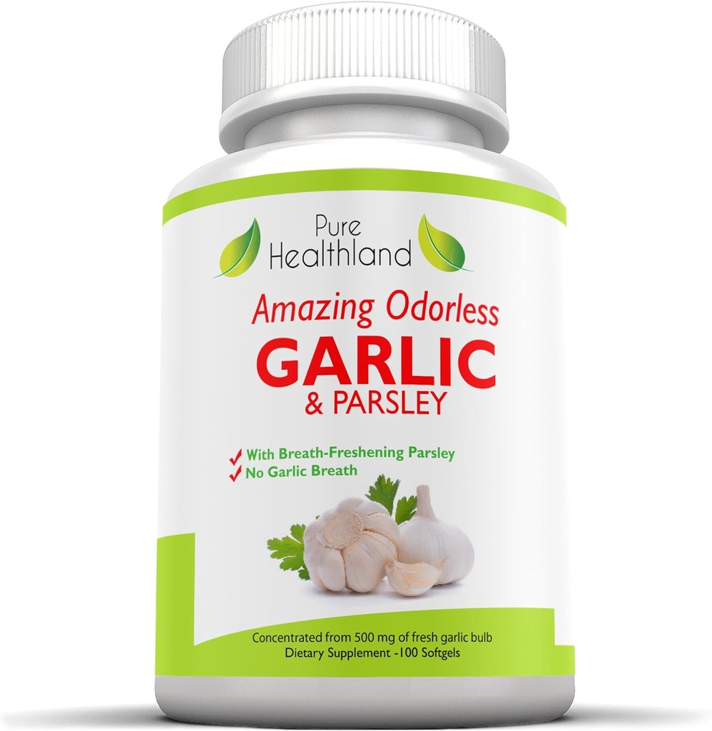 Ajo sin olor &amp; Suplemento de Parsley Softgels – Concentrado de ajo fresco - Sativum de Allium para hombres y mujeres